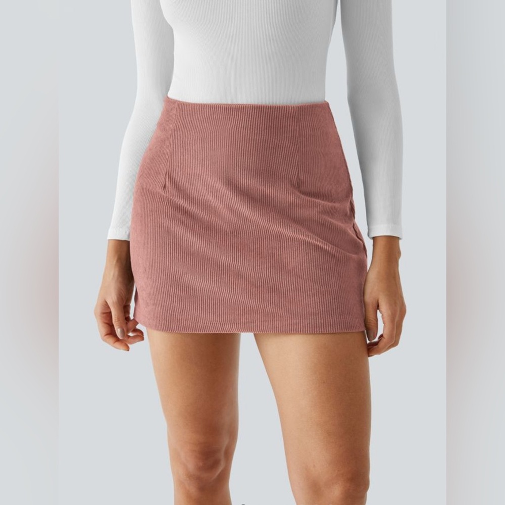 NWT High Waisted Invisible Zipper 2-in-1 A Line Mini Corduroy Casual Skirt